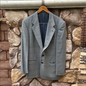 Vintage Bally Blazer Jacket Plaid Navy 2 Button Wool Size 48 IT 38 US Regular